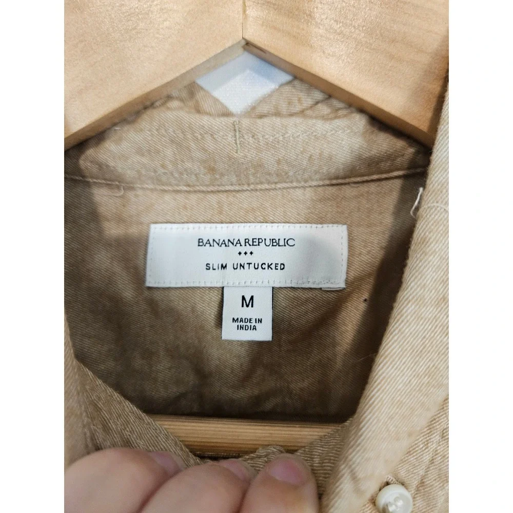 Banana Republic Button Down Shirt Medium Tan Slim Untucked Brushed Cotton